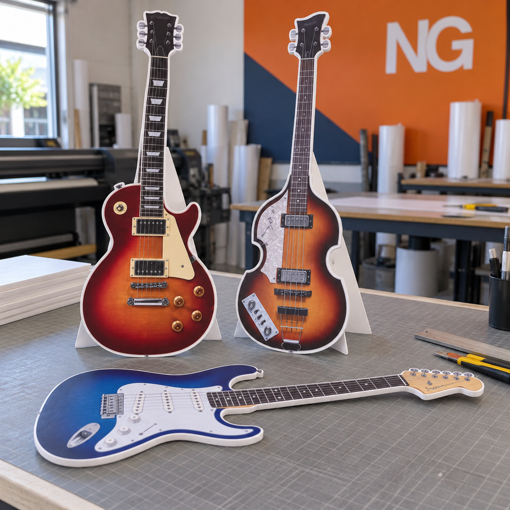 Figuras personalizadas en Fomex con forma de guitarras para eventos musicales
