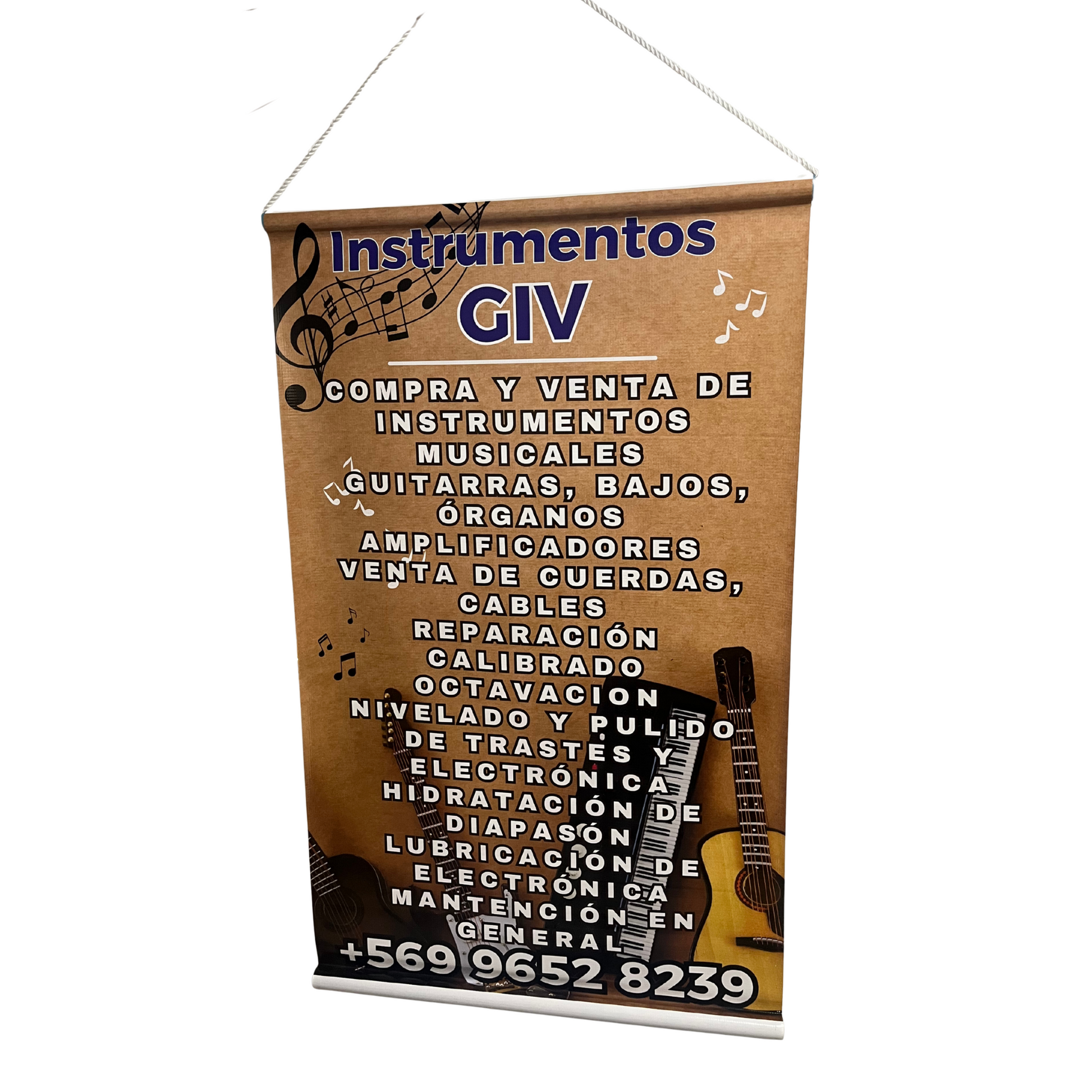 Pendón colgante con travesaño y cuerda impreso en lona PVC ideal para publicidad de interiores o exterior NG impresión 