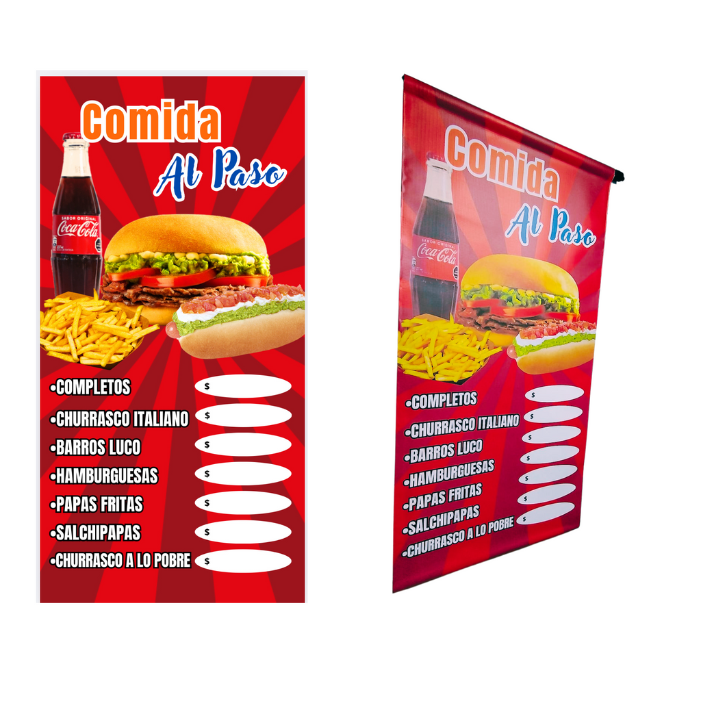 Pendón colgante con travesaño y cuerda impreso en lona PVC ideal para publicidad de interiores o exterior NG impresión  