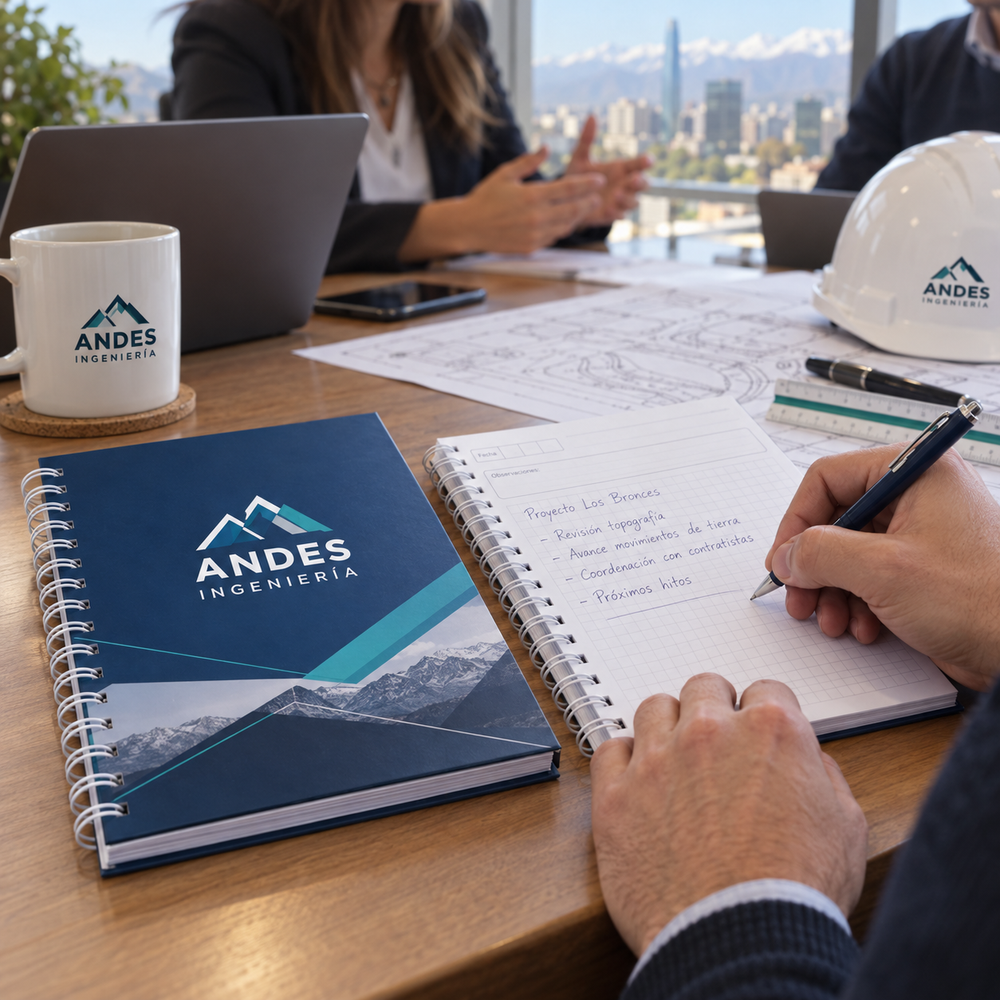 Cuaderno corporativo personalizado con logo utilizado en una reunión de empresa
