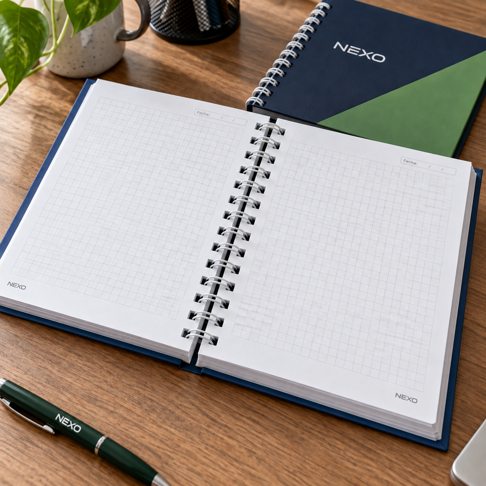 Interior cuadriculado de cuaderno personalizado con papel bond 90 g y anillado doble cero
