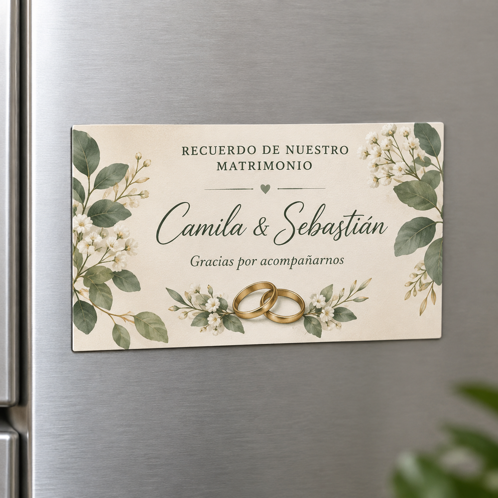 Imán de recuerdo de matrimonio personalizado con esquinas rectas