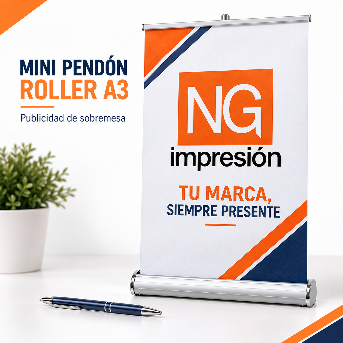Mini pendón roller A3 personalizado de escritorio