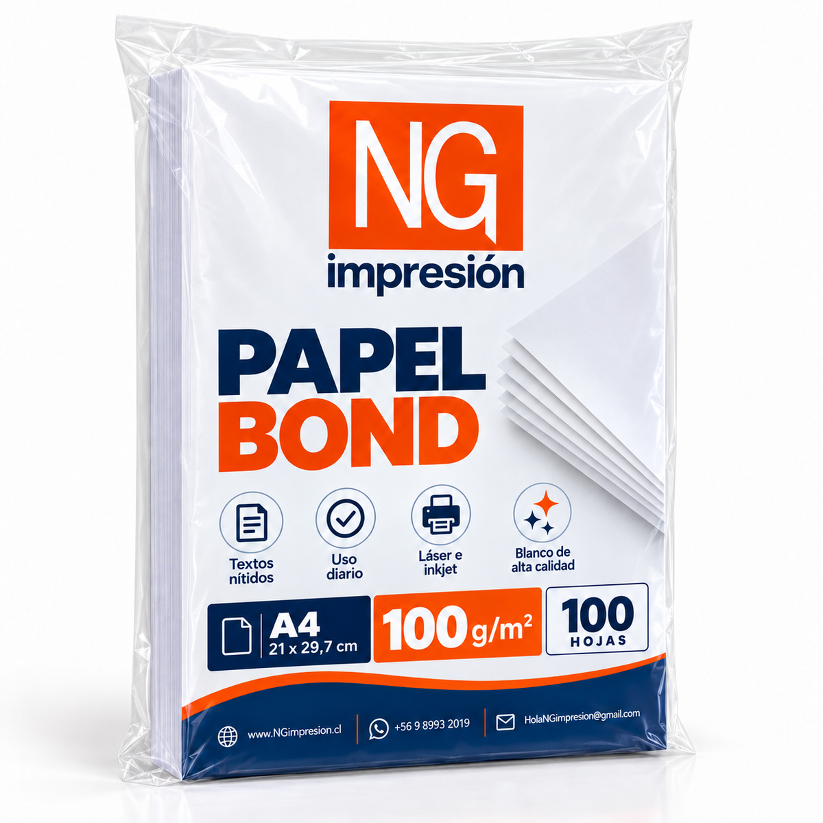 Papel bond 100 g A4, pack de 100 hojas NG Impresión