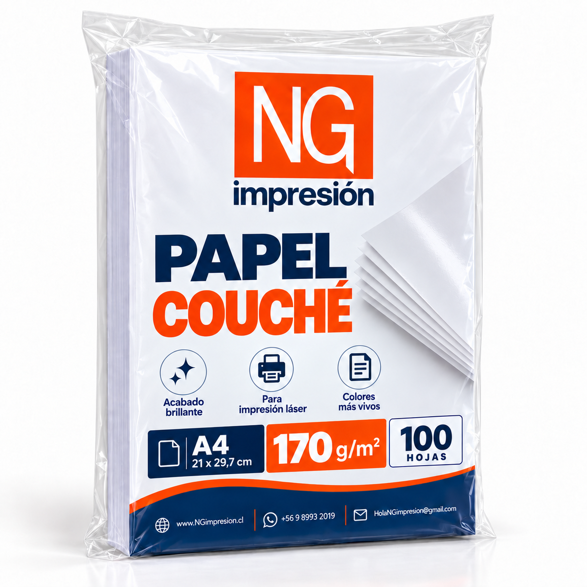 Papel couché 170 g A4, pack de 100 hojas NG Impresión