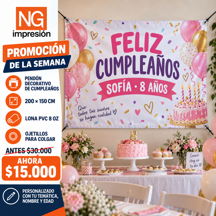 Pendón decorativo de cumpleaños personalizado 200 x 150 cm en oferta