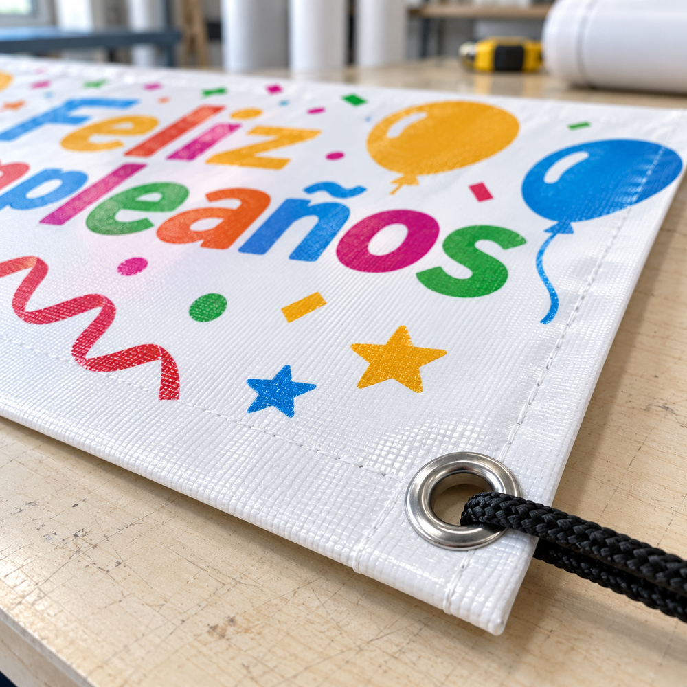Detalle de lona PVC 8 oz con ojetillo metálico reforzado