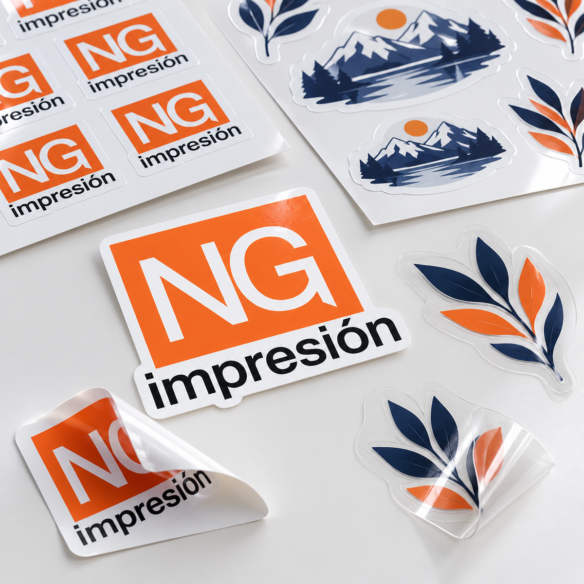 Stickers personalizados NG Impresión en vinilo blanco y transparente