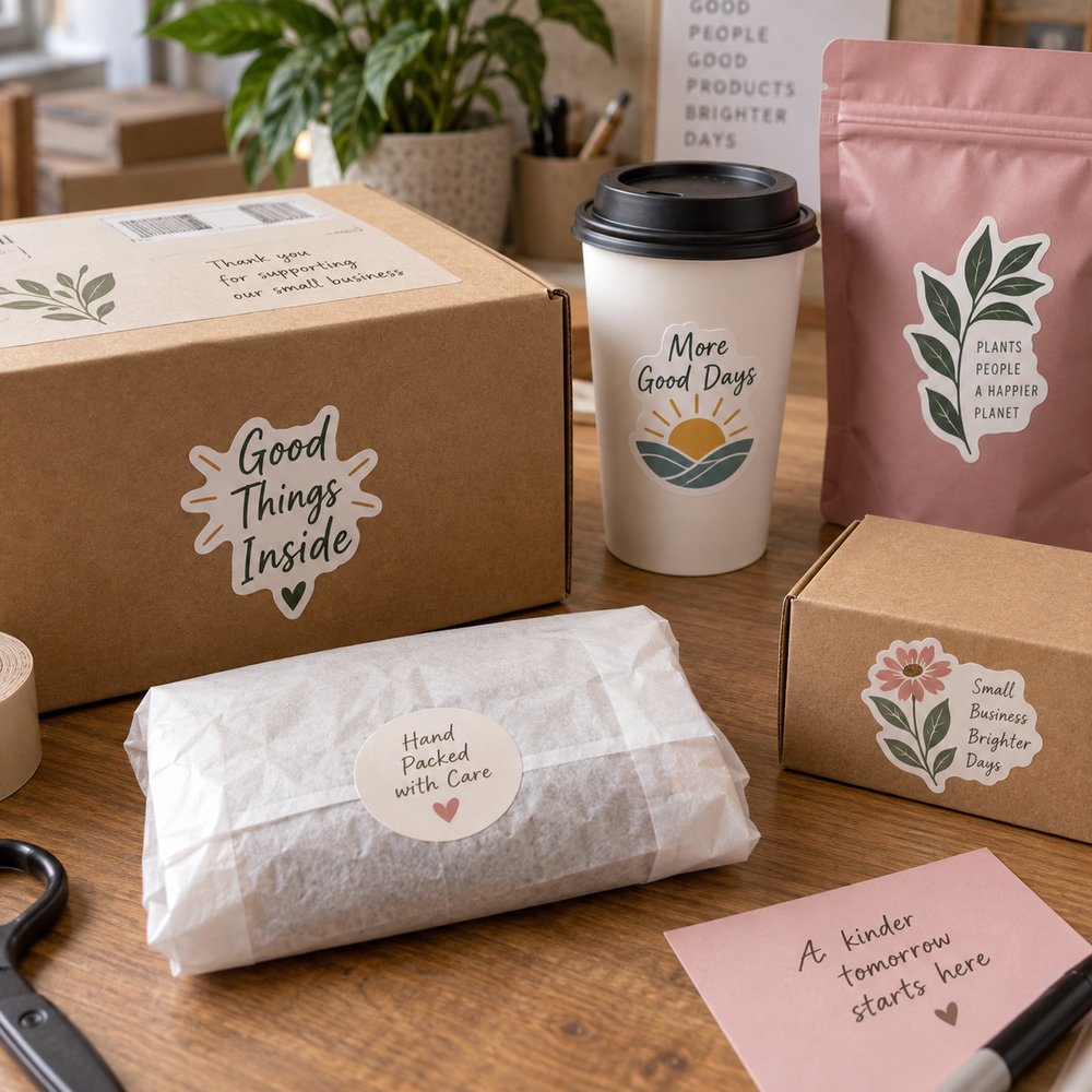 Stickers personalizados de vinilo blanco para packaging